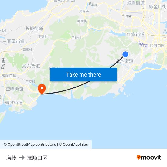 庙岭 to 旅顺口区 map