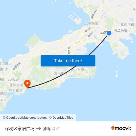 保税区家居广场 to 旅顺口区 map
