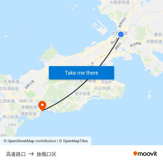高速路口 to 旅顺口区 map