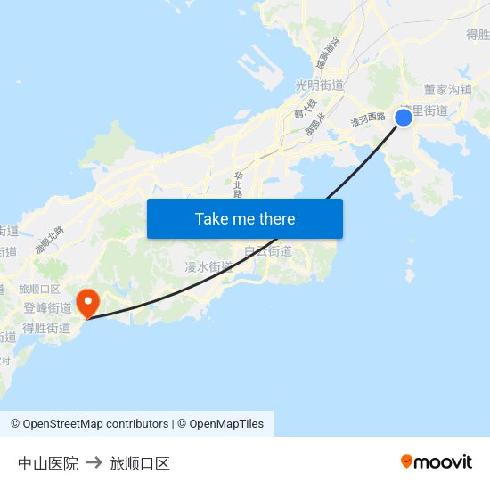 中山医院 to 旅顺口区 map