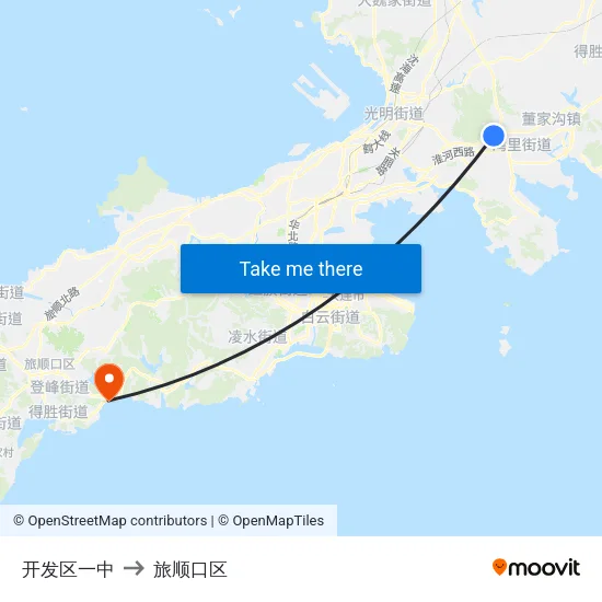 开发区一中 to 旅顺口区 map
