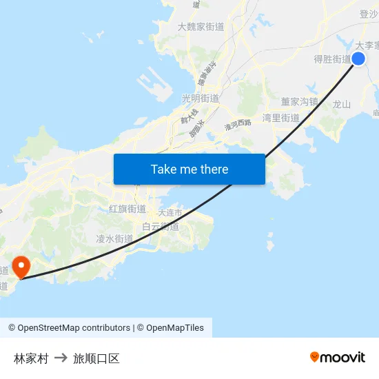 林家村 to 旅顺口区 map