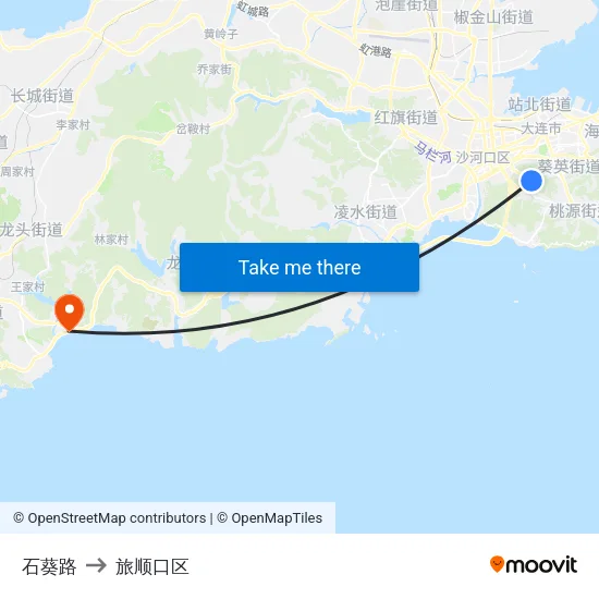 石葵路 to 旅顺口区 map