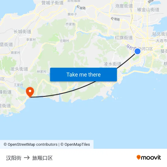 汉阳街 to 旅顺口区 map