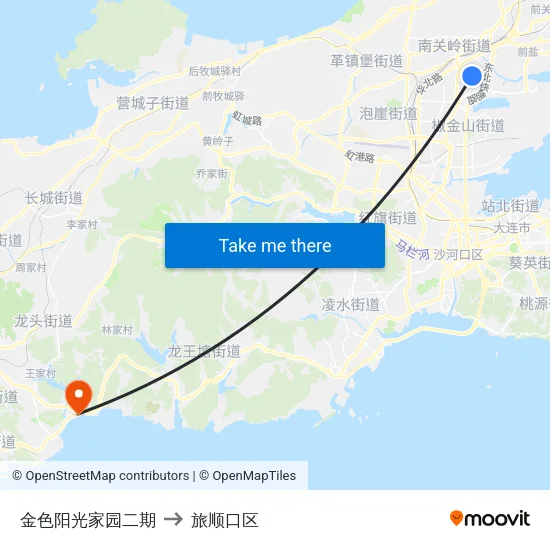 金色阳光家园二期 to 旅顺口区 map