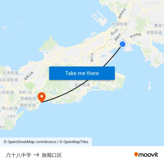六十八中学 to 旅顺口区 map