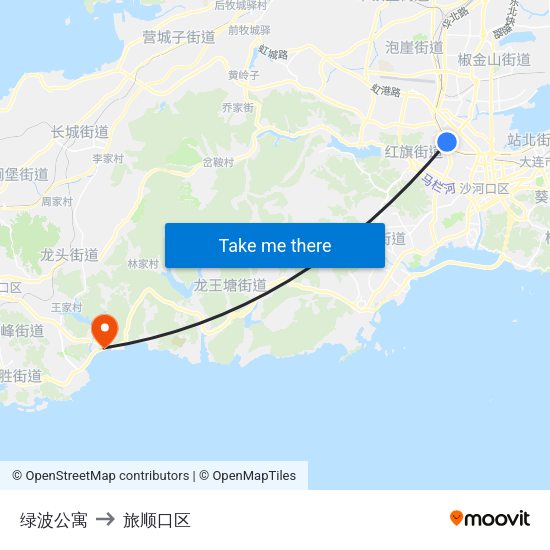 绿波公寓 to 旅顺口区 map