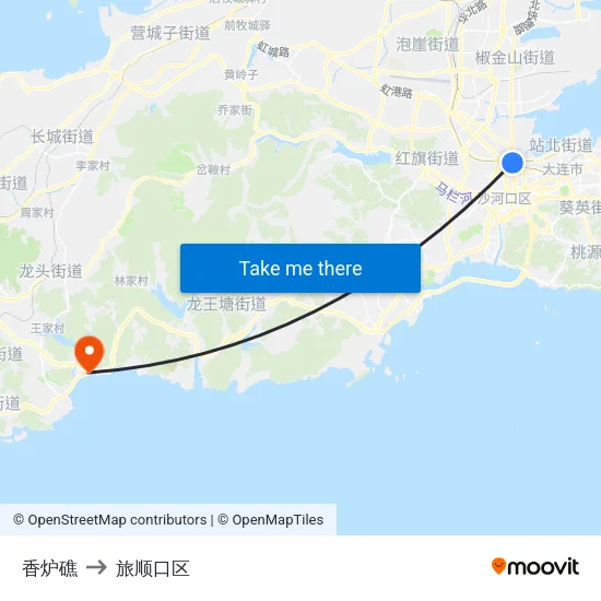 香炉礁 to 旅顺口区 map