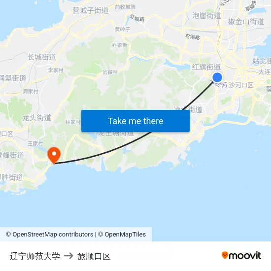 辽宁师范大学 to 旅顺口区 map