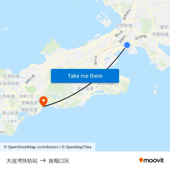 大连湾快轨站 to 旅顺口区 map