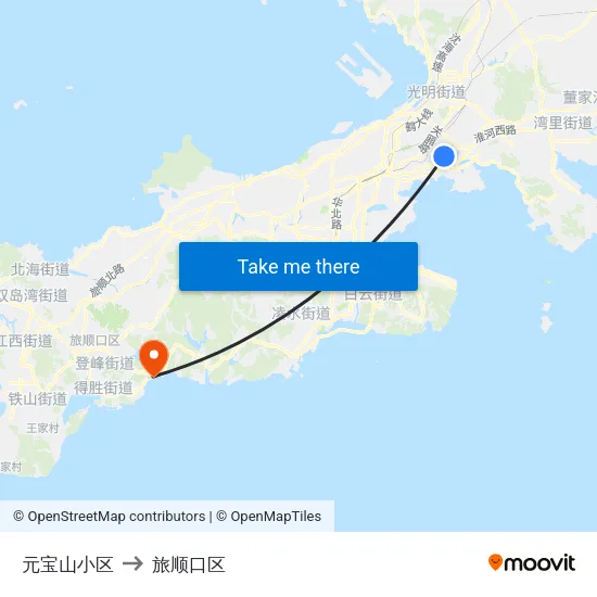 元宝山小区 to 旅顺口区 map