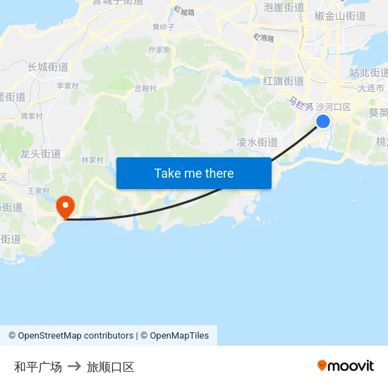 和平广场 to 旅顺口区 map