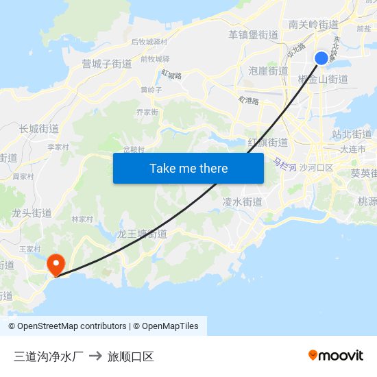 三道沟净水厂 to 旅顺口区 map