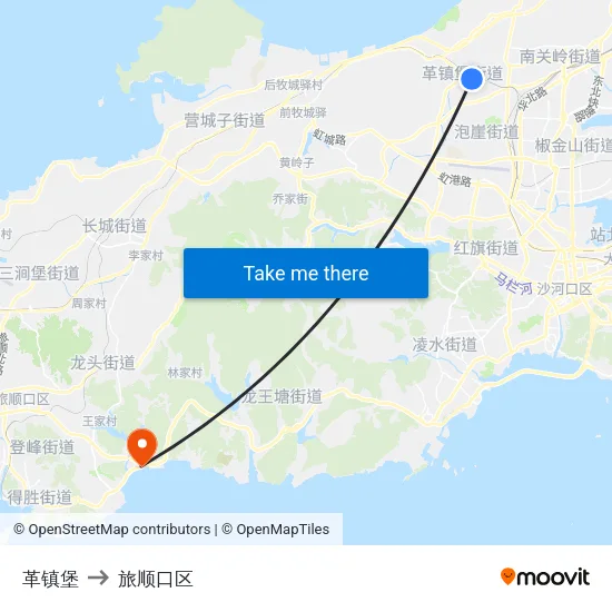 革镇堡 to 旅顺口区 map