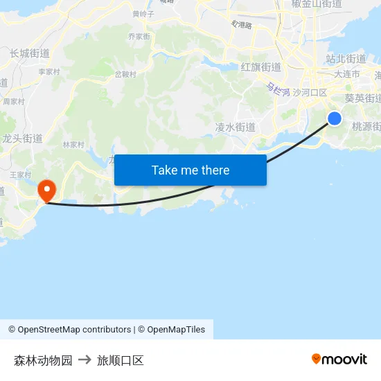 森林动物园 to 旅顺口区 map