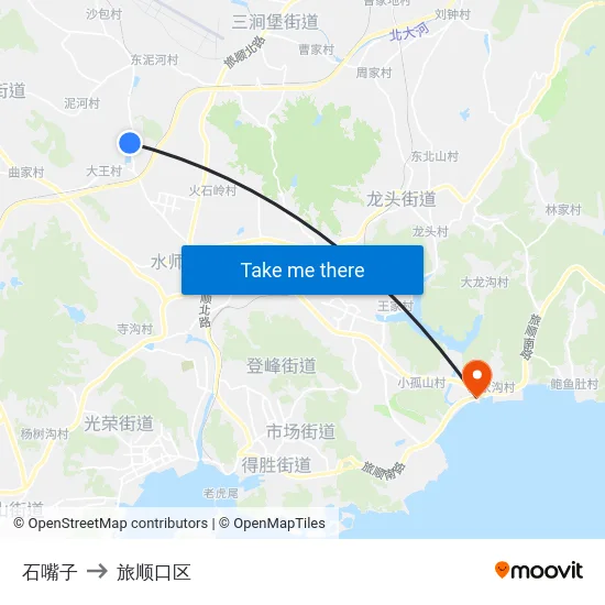 石嘴子 to 旅顺口区 map