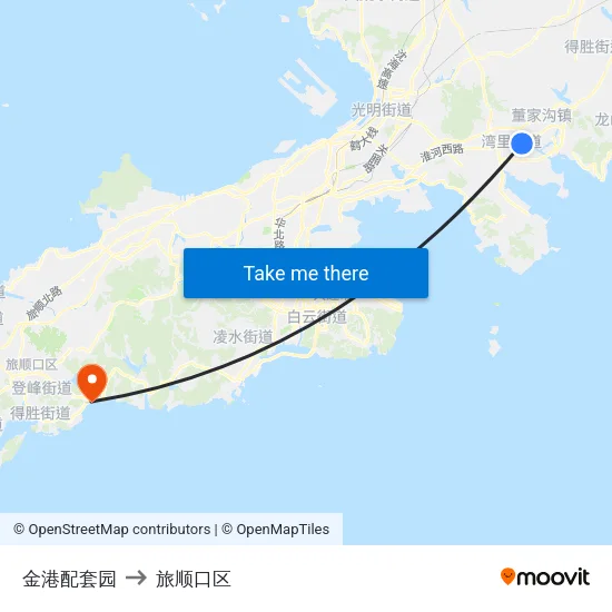 金港配套园 to 旅顺口区 map