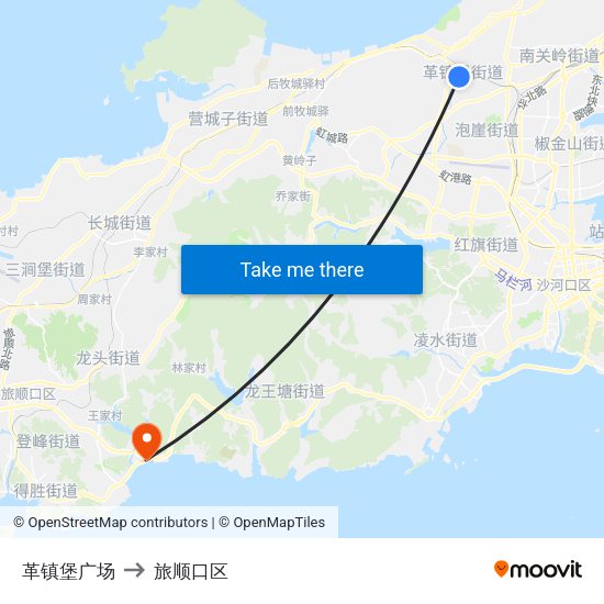 革镇堡广场 to 旅顺口区 map