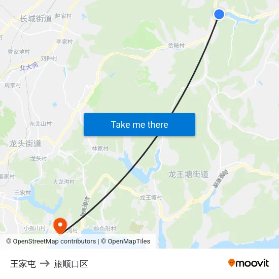 王家屯 to 旅顺口区 map