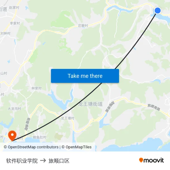软件职业学院 to 旅顺口区 map