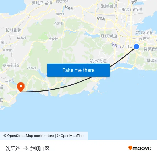 沈阳路 to 旅顺口区 map