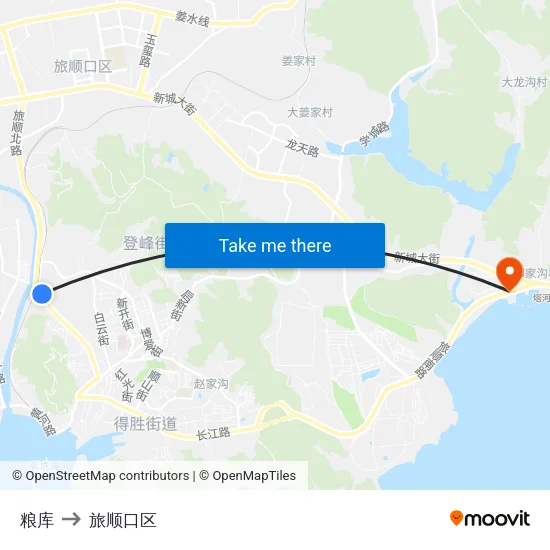 粮库 to 旅顺口区 map