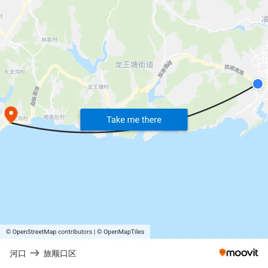 河口 to 旅顺口区 map