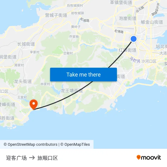 迎客广场 to 旅顺口区 map