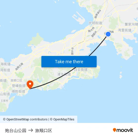 炮台山公园 to 旅顺口区 map