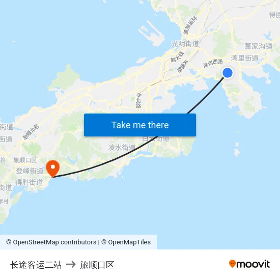 长途客运二站 to 旅顺口区 map