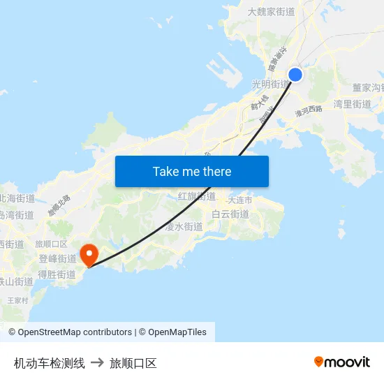 机动车检测线 to 旅顺口区 map