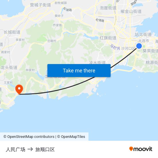 人民广场 to 旅顺口区 map