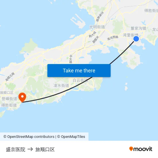 盛京医院 to 旅顺口区 map