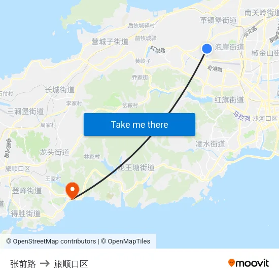 张前路 to 旅顺口区 map