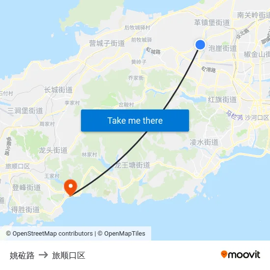 姚砬路 to 旅顺口区 map