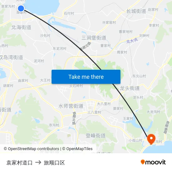 袁家村道口 to 旅顺口区 map