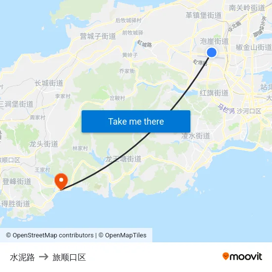 水泥路 to 旅顺口区 map