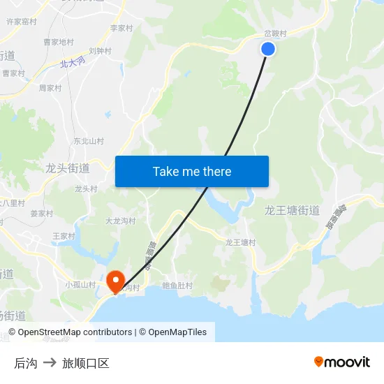 后沟 to 旅顺口区 map