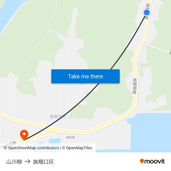 山川柳 to 旅顺口区 map