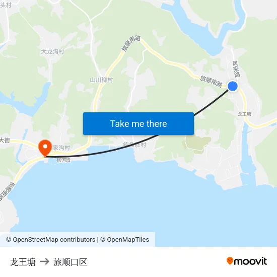 龙王塘 to 旅顺口区 map