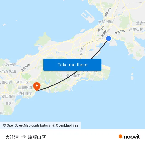 大连湾 to 旅顺口区 map