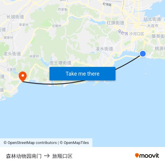 森林动物园南门 to 旅顺口区 map