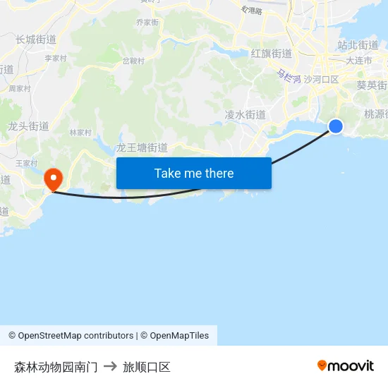 森林动物园南门 to 旅顺口区 map