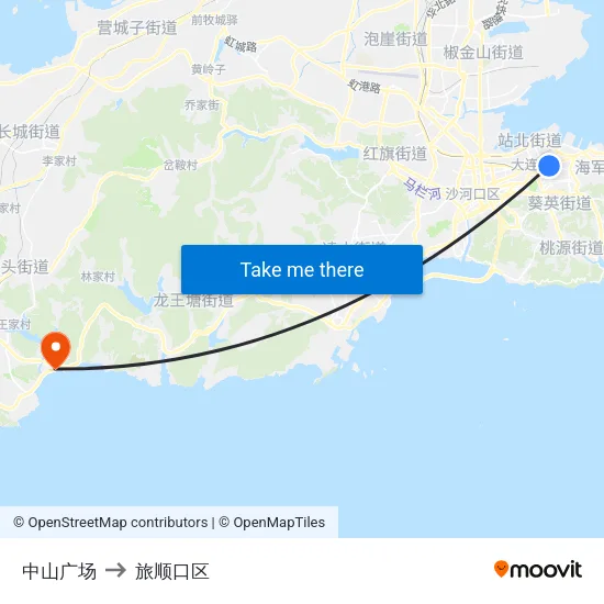 中山广场 to 旅顺口区 map