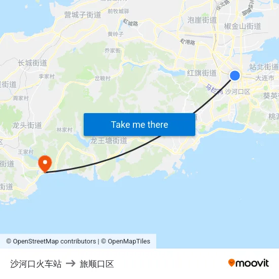 沙河口火车站 to 旅顺口区 map