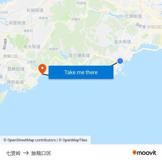 七贤岭 to 旅顺口区 map
