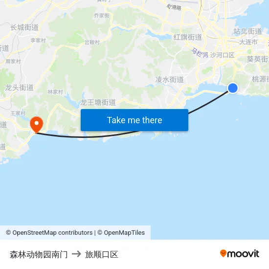 森林动物园南门 to 旅顺口区 map