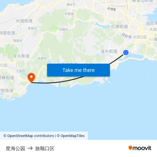 星海公园 to 旅顺口区 map