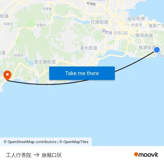 工人疗养院 to 旅顺口区 map