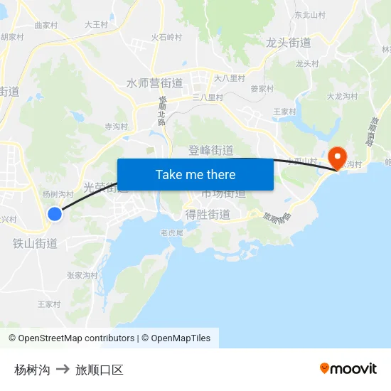 杨树沟 to 旅顺口区 map
